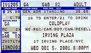 Coldplay with JJ72, Irving Plaza, Dec 5
, 2001